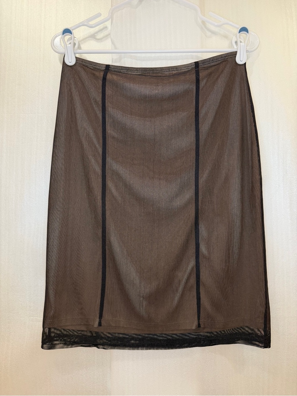 LA Movers Y2K Black Mesh Overlay Skirt with Nude Lining & Vertical Seams Sz S